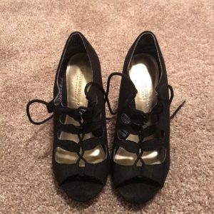 Black lace up high heels